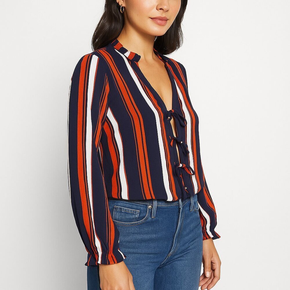 Tularosa Nala Stripe Lace Up Ruffle Blouse Revolve Resort Vacationcore Medium - Picture 15 of 15